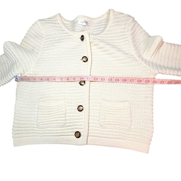 GEMMA + JANE Cotton Blend Rib Knit Button Front Cropped Cardigan Pockets Sz M - Picture 7 of 11